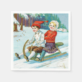 Guardanapo De Papel Sleigh riding at Christmas time