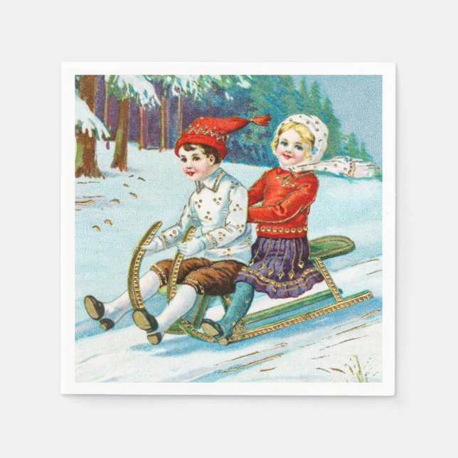 Guardanapo De Papel Sleigh riding at Christmas time (Frente)