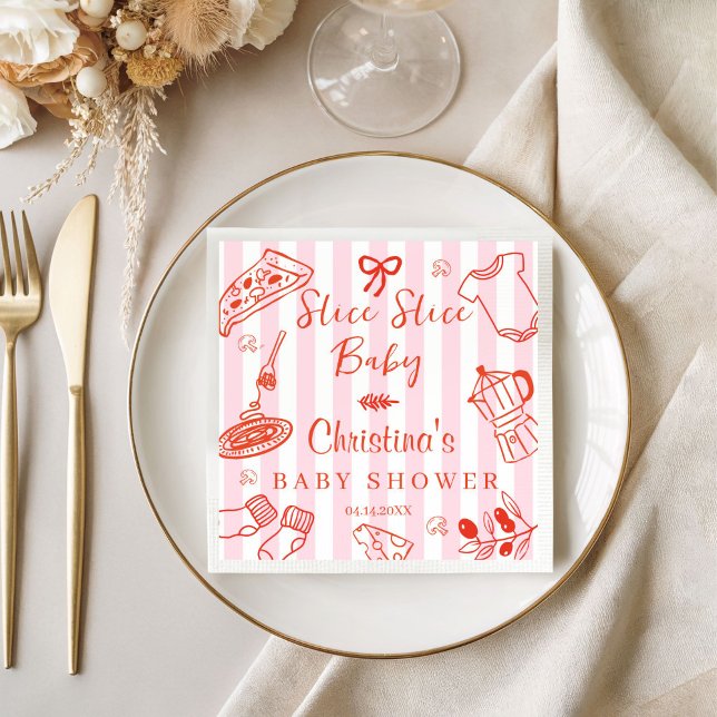 Guardanapo de papel Slice Slice Baby Pizza & Baby  (Slice slice Baby Shower Pizza decor table paper napkin)