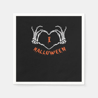 Guardanapo De Papel Slogan Halloween. Gesto Cardíaco Feito De Esquelet