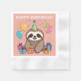 Guardanapo De Papel Sloth Girl Happy Birthday Pink Personalizado