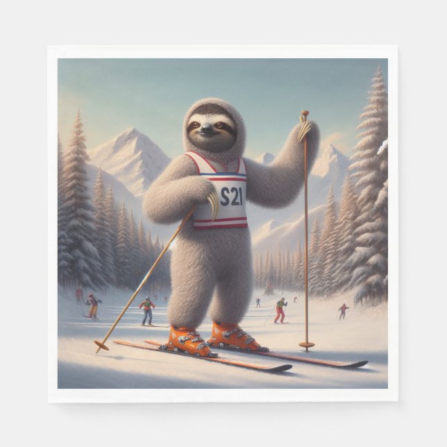 Guardanapo De Papel Sloth Skiing (Frente)