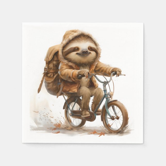 Guardanapo De Papel Smiling Sloth Cyclist (Frente)