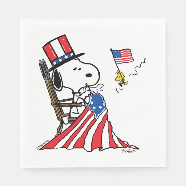 Guardanapo De Papel Snoopy Sewing 4 de julho Flag (Frente)