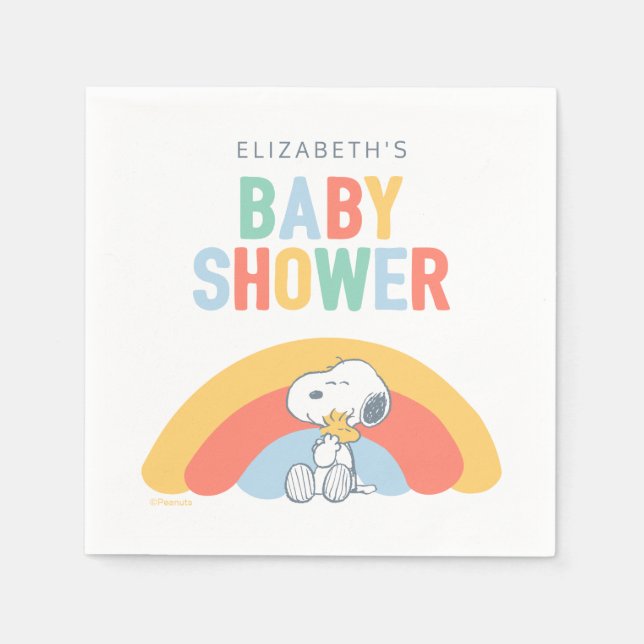 Guardanapo De Papel Snoopy & Woodstock Rainbow Baby Shower Napkins (Frente)
