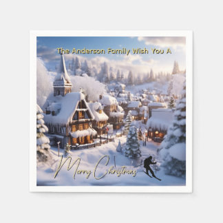 Guardanapo De Papel Snow ski chalets editable holiday greeting