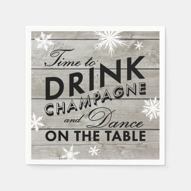 Guardanapo De Papel Snowflake Napkin Time para Beber Champanhe (Frente)