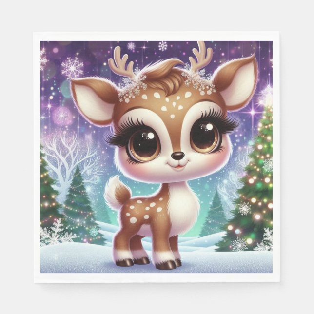 Guardanapo De Papel Snowflake Sparkle Baby Reindeer (Frente)