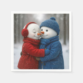 Guardanapo De Papel Snowflakes on Snowman Couple in Winter Forest