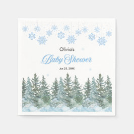 Guardanapo De Papel Snowflakes Pine Trees Winter Baby Shower 