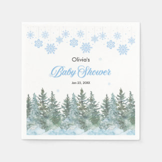 Guardanapo De Papel Snowflakes Pine Trees Winter Baby Shower