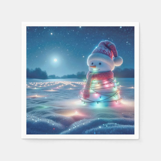 Guardanapo De Papel Snowman Brincou Em Luzes De Natal Brilhantes (Frente)
