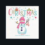 Guardanapo De Papel Snowman Christmas Turquoise Red Pink Personalizado<br><div class="desc">Snowman Natal Turquesa Vermelho Rosa Rosa Personalizado Nápoles Feriado Personalizado. Bonito boneco de neve com faixa de Natal. Modelo está preparado para personalizar.</div>