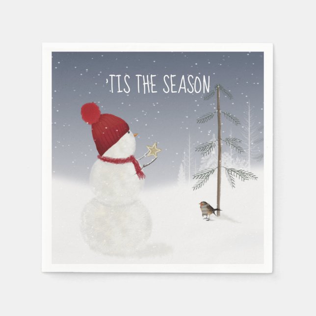 Guardanapo De Papel Snowman Com Estrela De Natal (Frente)