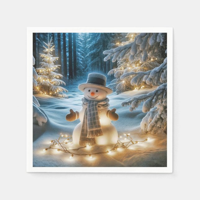 Guardanapo De Papel Snowman Com Luzes De Natal (Frente)
