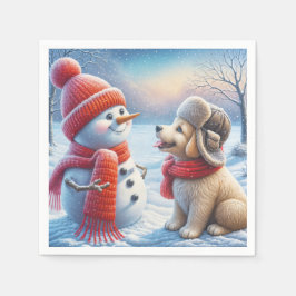 Guardanapo De Papel Snowman Com Puppy