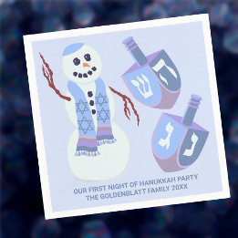 Guardanapo De Papel Snowman Dreidels Blue Personated Cute Hanukkah