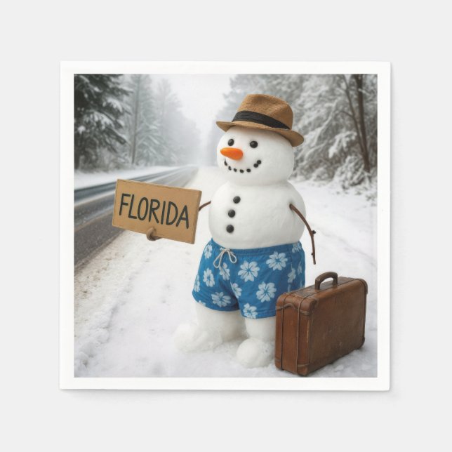 Guardanapo De Papel Snowman Hitchhiking to Florida (Frente)