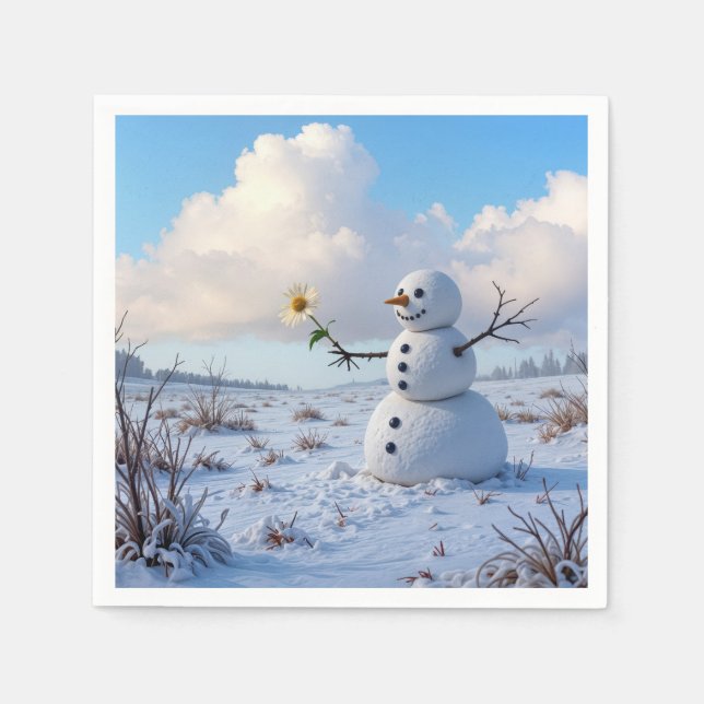 Guardanapo De Papel Snowman Holding a White Daisy (Frente)