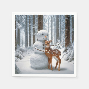 Guardanapo De Papel Snowman Hugging a Fawn
