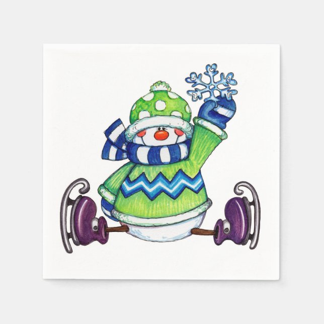 Guardanapo De Papel Snowman Ice Skating - Paper Napkins (Frente)