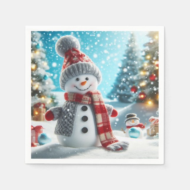Guardanapo De Papel Snowman standing in winter landscape (Frente)