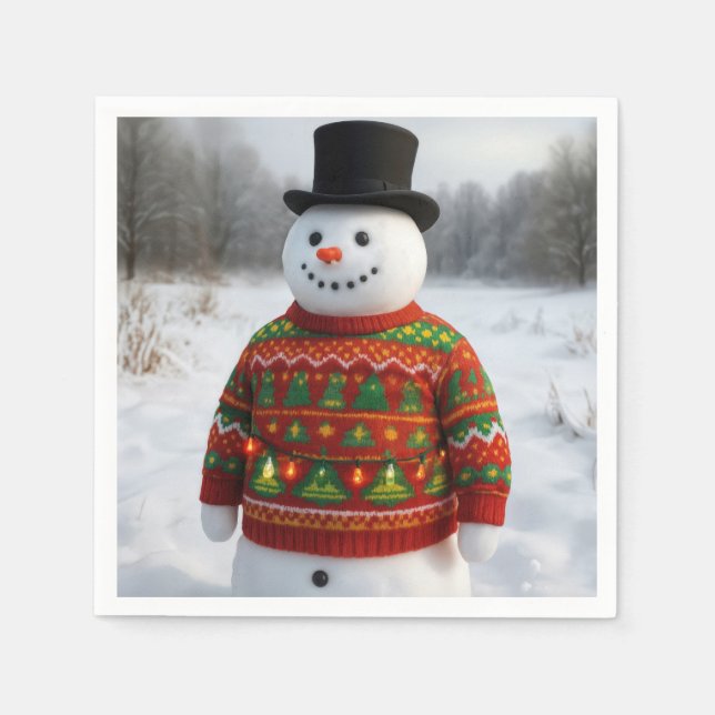 Guardanapo De Papel Snowman Wearing an Christmas Ugly Sweater (Frente)