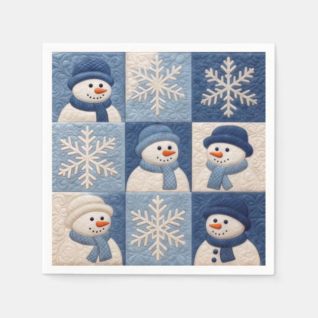 Guardanapo De Papel Snowmen and Snowflakes Quilt Pattern (Frente)