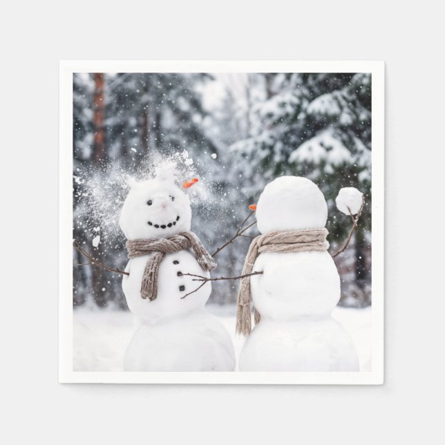 Guardanapo De Papel Snowmen Having a Snowball Fight (Frente)