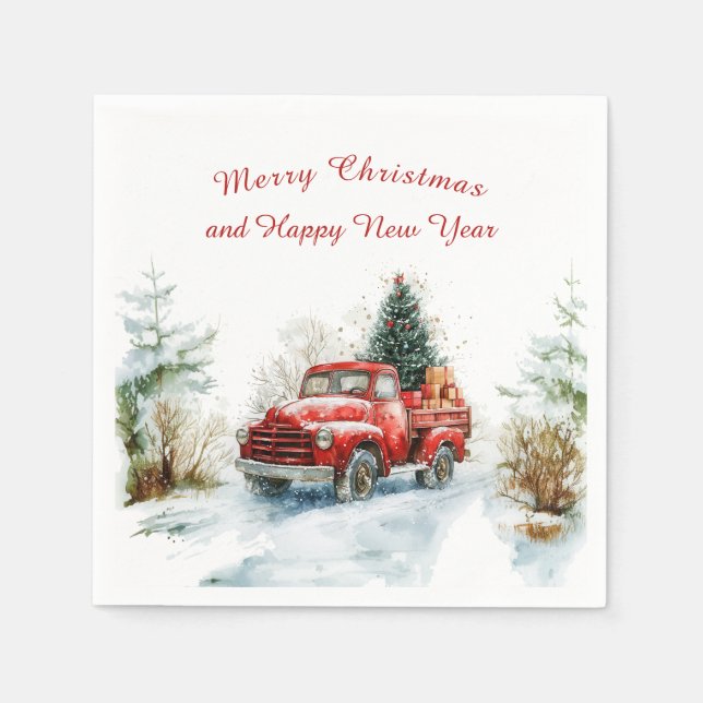Guardanapo De Papel ﻿Snowy Forest Red Christmas Truck  (Frente)