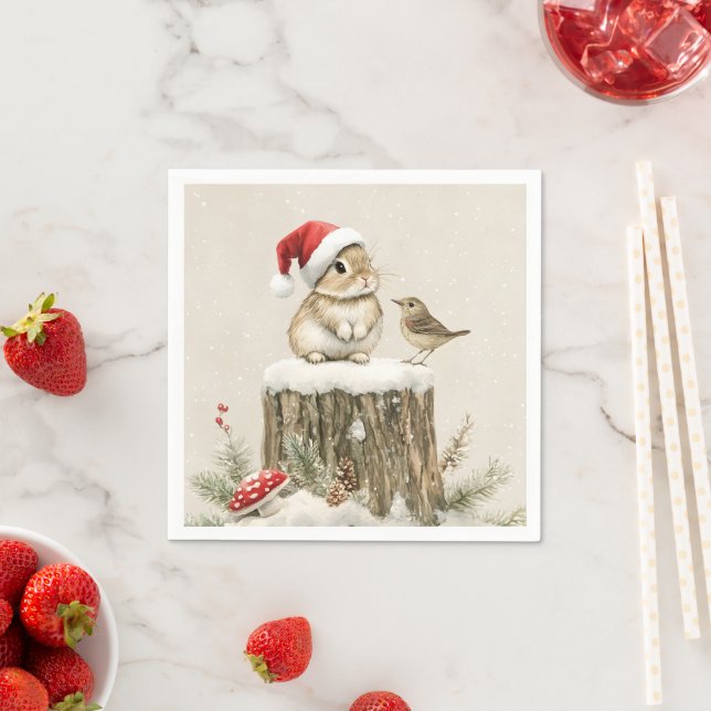 Guardanapo De Papel Snowy Forest Winter Woodland Christmas Bunny Bird  (Insitu)