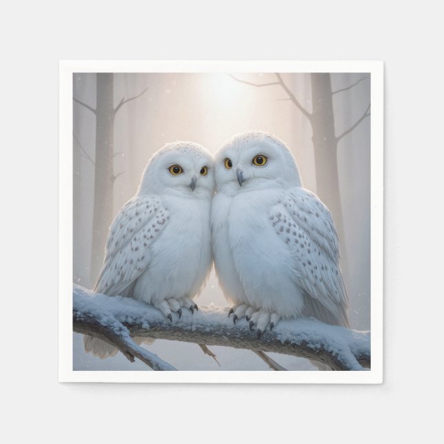 Guardanapo De Papel Snowy Owls On a Winter Branch (Frente)