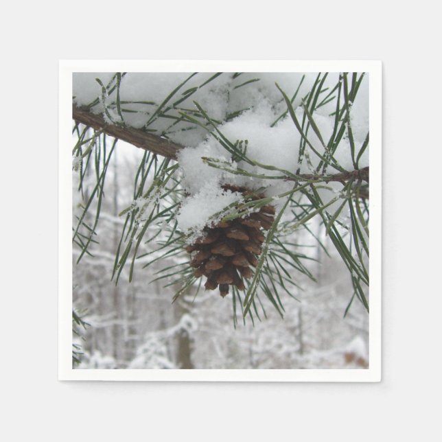 Guardanapo De Papel Snowy Pine Branch Winter Nature Fotografia (Frente)