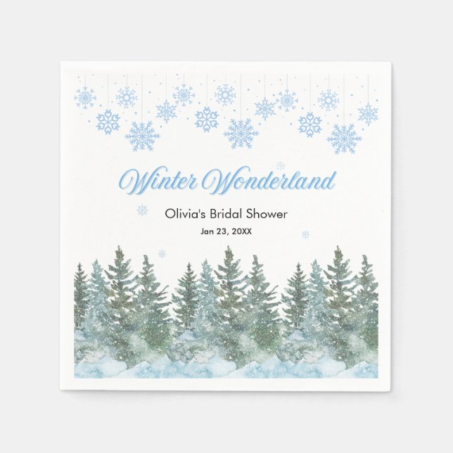 Guardanapo De Papel Snowy Winter Wonderland Snowflakes Bridal Shower (Frente)