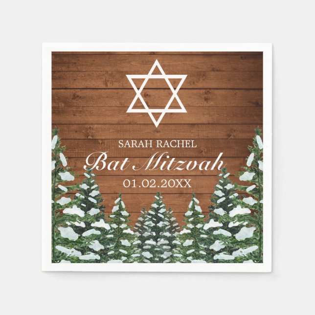 Guardanapo De Papel Snowy Wood & Forest Rural Pine Bar Bat Mitzvah (Frente)