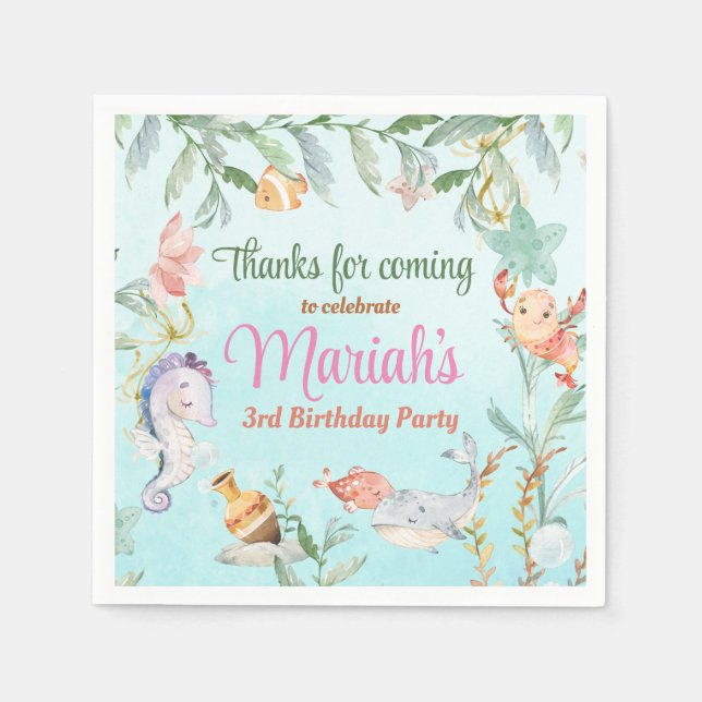 Guardanapo De Papel Sob a aquarela do mar Aniversário (Frente)