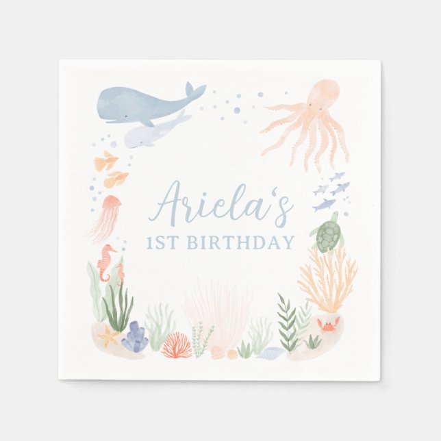Guardanapo De Papel Sob a Festa de aniversário do mar (Frente)