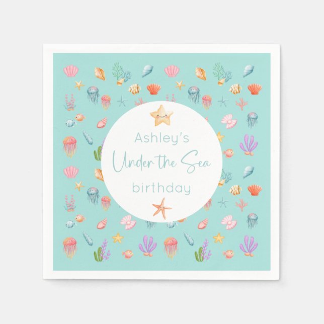 Guardanapo De Papel Sob a Festa de aniversário do mar (Frente)