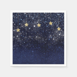 Guardanapo De Papel Sob as Estrelas Noite Estrelada Dourado Azul Festa