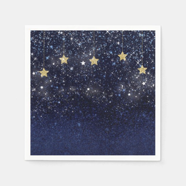 Guardanapo De Papel Sob as Estrelas Noite Estrelada Dourado Azul Festa (Frente)