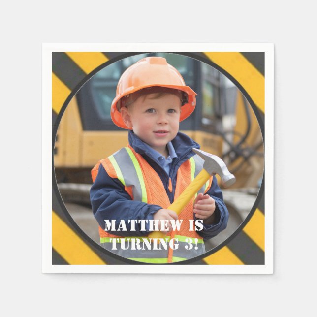 Guardanapo De Papel Sob Bacia de Aniversário do Garoto da Construção (Frente)