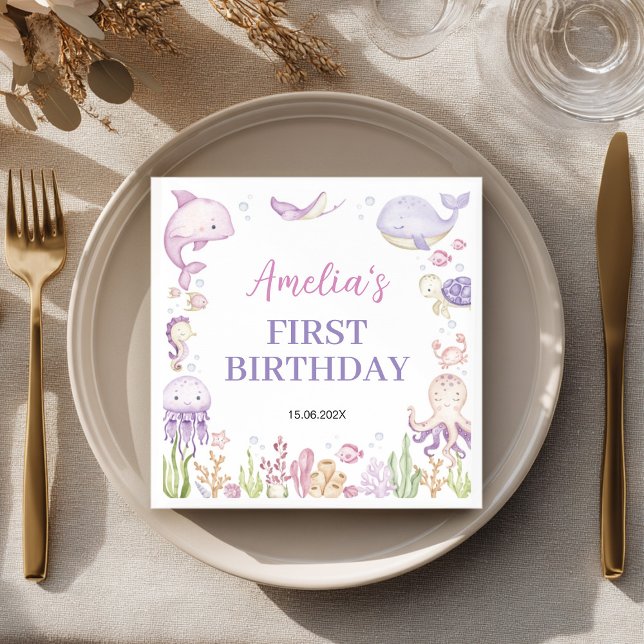 Guardanapo De Papel Sob o Aniversário de criança de animais do Oceano  (Criador carregado)