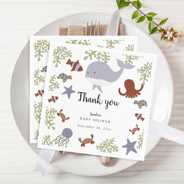 Guardanapo De Papel Sob o Mar Chá de fraldas Cute Obrigado (Criador carregado)