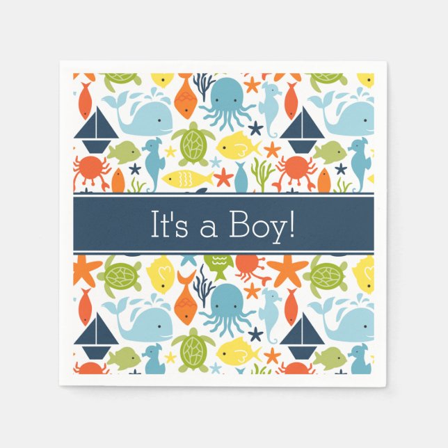 Guardanapo De Papel Sob o Mar, Criaturas Oceânicas, Náutica (Frente)