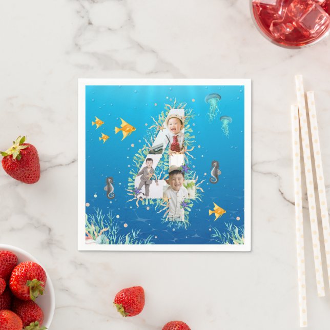 Guardanapo De Papel Sob O Mar Grande Colagem De Fotos De 4 Anos (Insitu)