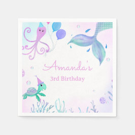 Guardanapo De Papel Sob o Mar Sereia e Tartaruga Marinha Aniversário