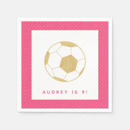 Guardanapo De Papel Soccer Star Pink e Dourado Partido Personalizado