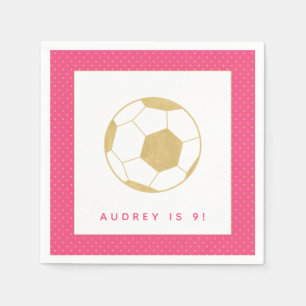 Guardanapo De Papel Soccer Star Pink e Dourado Partido Personalizado