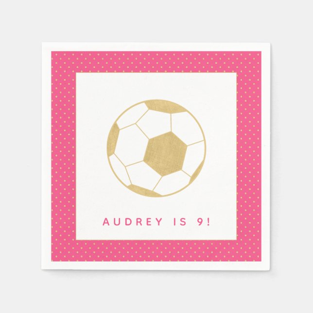 Guardanapo De Papel Soccer Star Pink e Dourado Partido Personalizado (Frente)