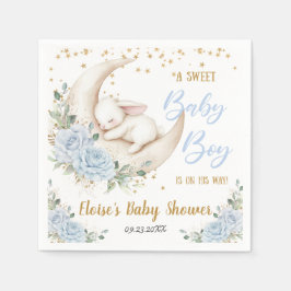 Guardanapo De Papel Soft Blue Floral Bunny Rabbit Baby Boy Shower